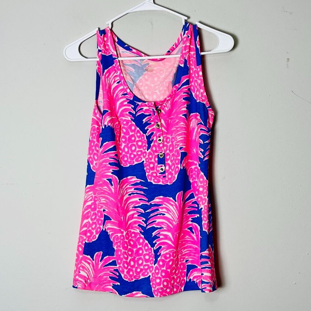 Lilly Pulitzer Tank Top Women XS Pink‎ Pineapple Print Sleeveless Casual Top